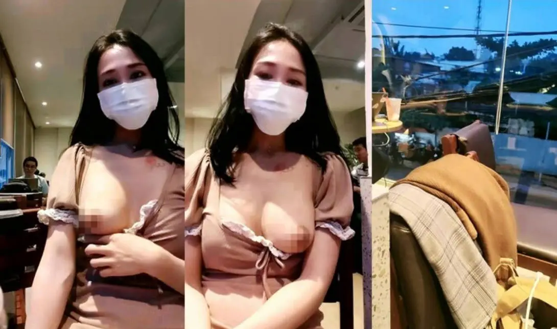 震惊，屌炸了，人来人往的餐厅露出，【我用力操】，背后的大爷错过了大好春光，极品美乳，骚穴湿