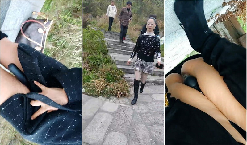 熟女大姐很風情,立春踏青野山頭戶外大膽露出,遇到遊玩壹家人趕忙穿衣