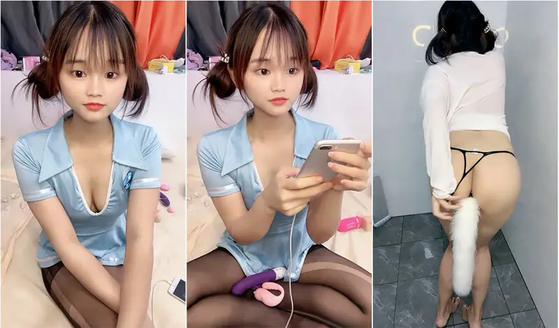 有點可愛,萌萌噠丸子頭軟妹子,黑絲美臀黝黑,剛洗完澡塞入新玩具扭動屁股