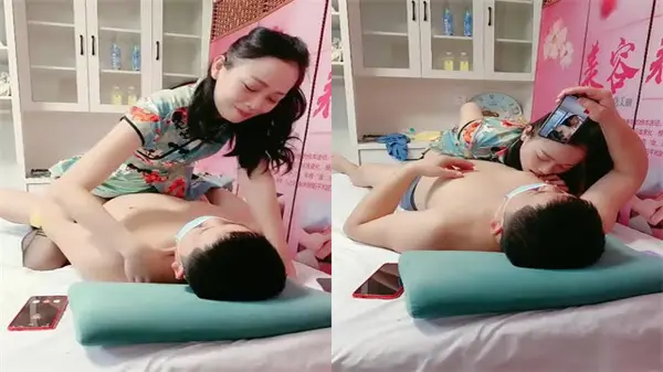 按摩店撩骚性感女技师，手指刚揉上奶头就湿漉漉骑上来扭腰