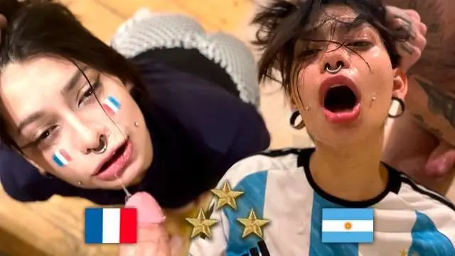 阿根廷夺冠夜！美乳女球迷Meg Vicious狂操法国骚货 爆浆内射