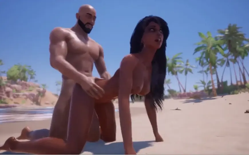 【3D】部落女王和酋长在无人的沙滩上激情SEX