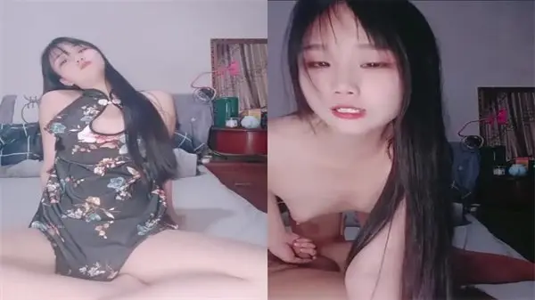 清纯学妹穿雪白开衩旗袍！新人长腿妹子被猛操嫩穴高潮喷水